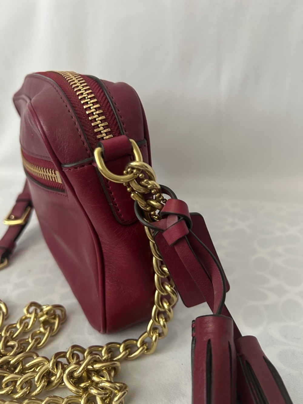 Coach Rare Legacy Flight Deep Rich Red Leather Gold Chain Crossbody Bag Purse 🌺🌺 - Picture 3 of 13